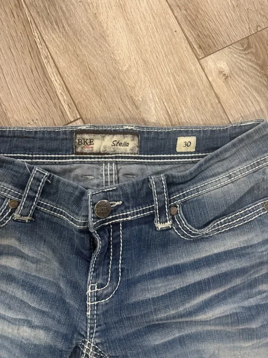 BKE Women's Blue Distressed Jean Shorts - Picture 2 of 3